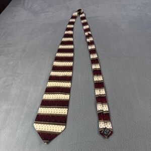 Di Moggio Mens Silk Tie Burgundy Tan Cream Striped Hand Made Necktie